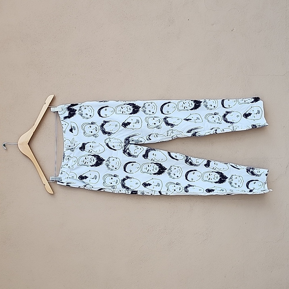 SHEKOU Straight Leg Pants Small Artsy Graffiti Faces Doodle Streetwear Punk Rave - Picture 3 of 10